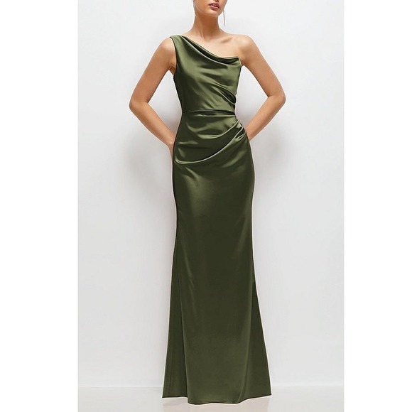 After Six Dresses & Skirts - After Six One-Shoulder Cat-Eye Neckline Fit and Flare Satin Maxi Dress Size 2